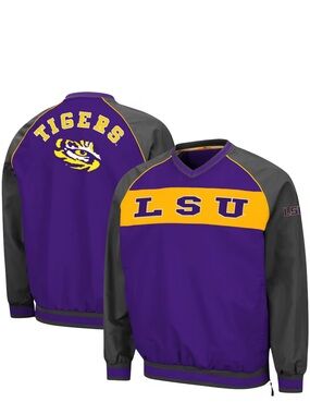 NWT LSU vintage XL Swen Spell out mesh lined pullover windbreaker with pockets .
